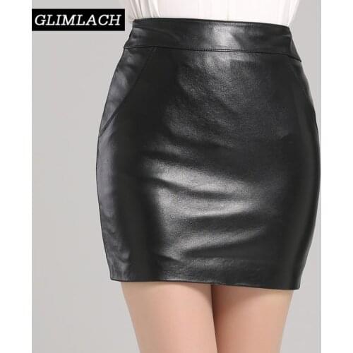 2020 Spring 100% Sheepskin Skinny Genuine Leather Skirts Women Slim Real Leather Sexy Mini Pencil Skirt Female Black Office Lady