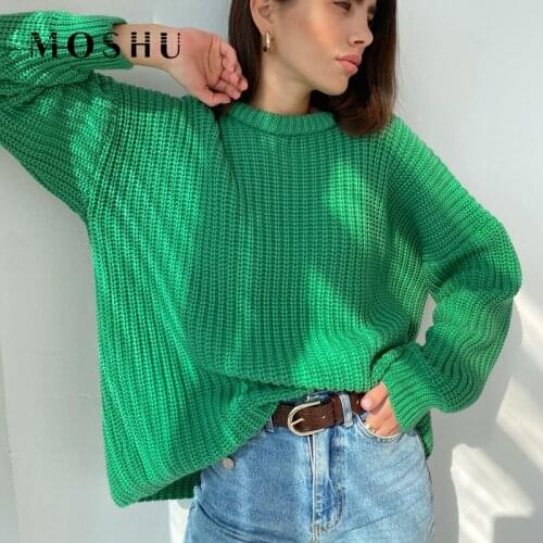 Autumn Winter Oversized Sweater Women Fashion Long Sleeve Casual Loose Pullover Thicken Jumper Solid Green Knitted Sweaters
