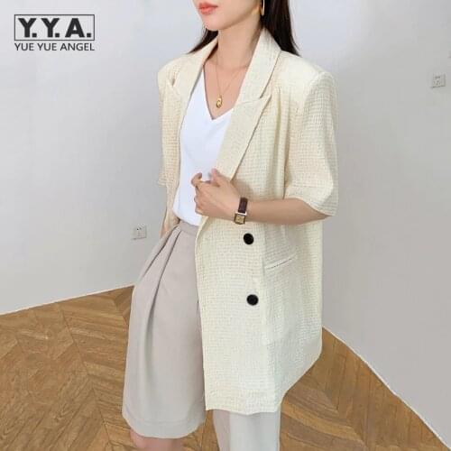 2021 Summer Short Sleeve Suit Jacket Women Thin Outerwear Fashion Designer Casual Blazers Solid Color Office Ladies Blazer Top