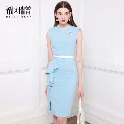 High End Temperament Dress 2021 Summer New Hepburn Lotus Leaf Edge Bee Waist Mid Length Dress