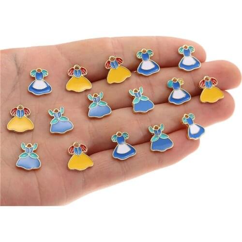 Julie Wang 10PCS Enamel Cartoon Dress Charms Alloy Mixed Colors Princess Dress Pendant Bracelet Jewelry Making Accessory