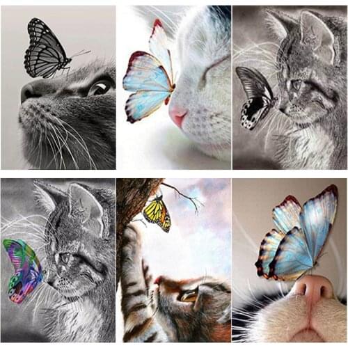 5D DIY Diamond Painting Cat /butterfly Diamond Embroidery Animal Cross Stitch Full Square Round Drill Crafts Home Decor Art Gift
