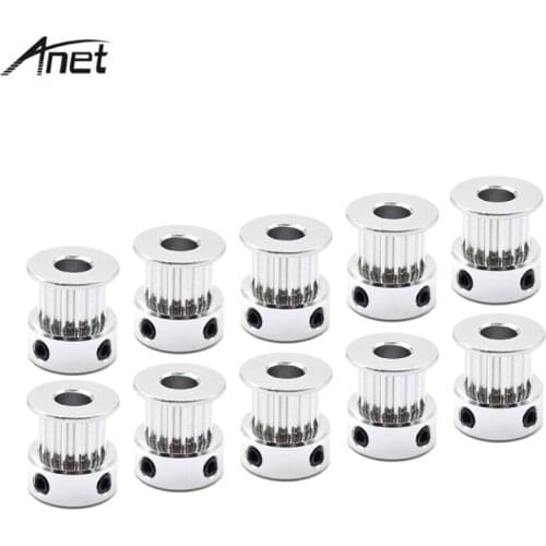 Anet 10 Pcs/lot GT2 Timing Pulley 16 Teeth Aluminum Bore 5mm Belt Timing Aluminum Pulley For 3D Printer GT2-6mm Open Timing Belt