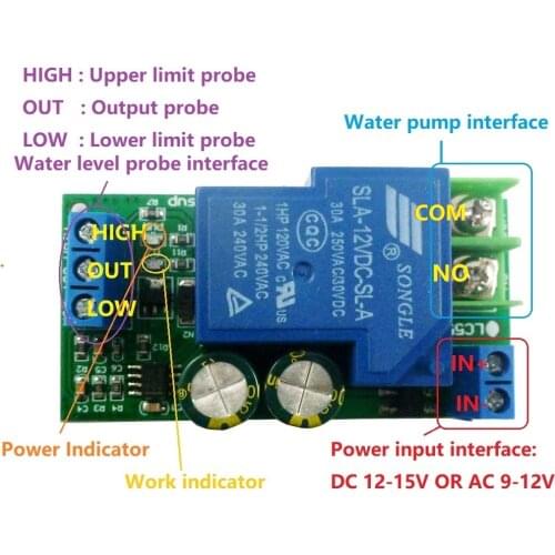 30A High Power 12V Water Level Automatic Controller Liquid Sensor Switch Solenoid valve Motor Pump automatic control Relay Board