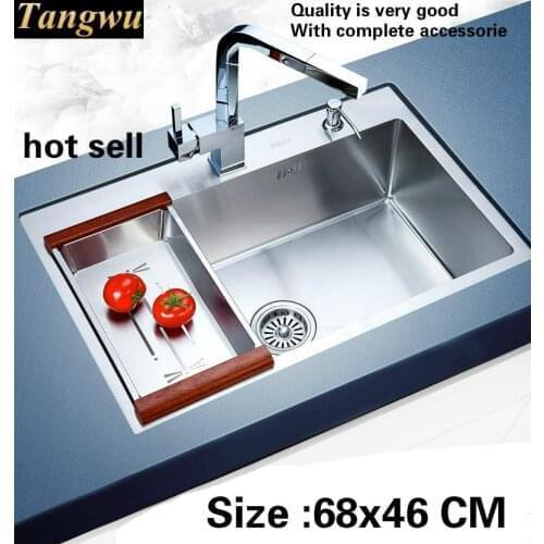 Free shipping Hot sell standard fashion mini kitchen manual sink single trough food grade stainless steel 68x46 CM