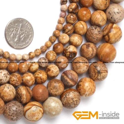Natural Stone Picture Jaspers Gem Stones Round Beads For Jewelry Making Strand 15"2mm 4mm 6mm 8mm 10mm 12mm Selectable