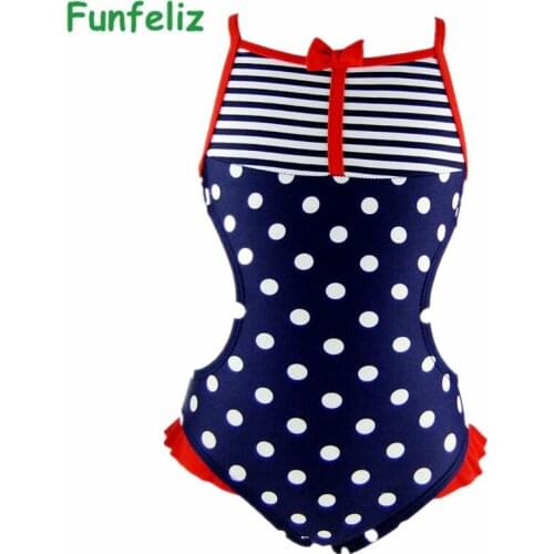 One Piece Swim Suit for Girls Kids Cute Dot Small Swimwear Girl Striped Bow Swimming Suit Children Bikini set