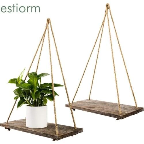 Home Decorative Jute Rope Wall Hanging Shelf,Wood Hanging Shelves for Wall - Floating Shelves for Bedroom,Living room,Bathroom