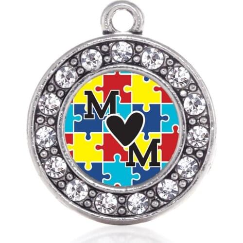 Eco friendly Metal Clear Crystal Round Shape Love Heart Puzzle Piece Autism Mom Charms Awareness Survivor Jewelry Accessories