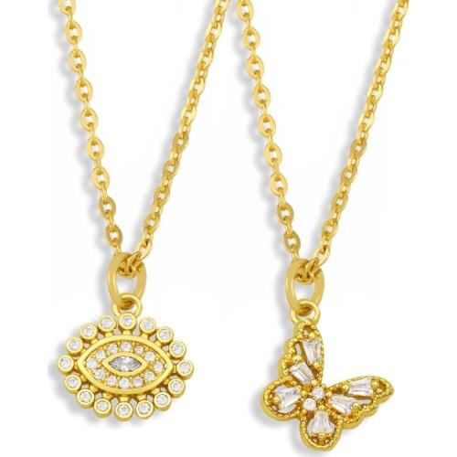 FLOLA Small Evil Eye Necklace For Women Crystal Butterfly Pendant Necklace CZ Cubic Zirconia Gold Plated Jewelry Gifts nkeu48