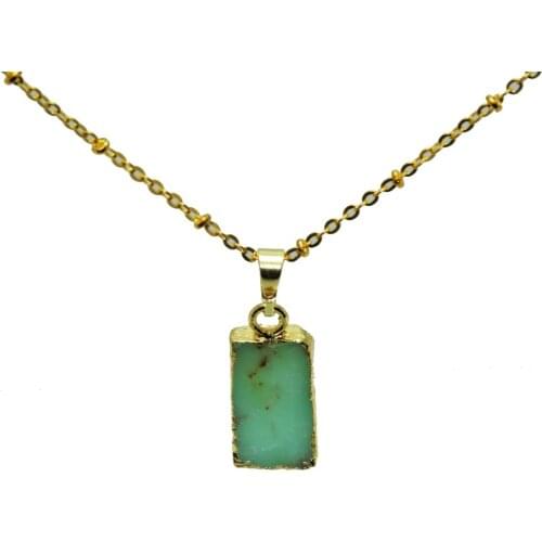 Fluorescent Green Rectangular natural gem Australian stone charm pendant necklace raw Chrysoprase healing point pendant necklace