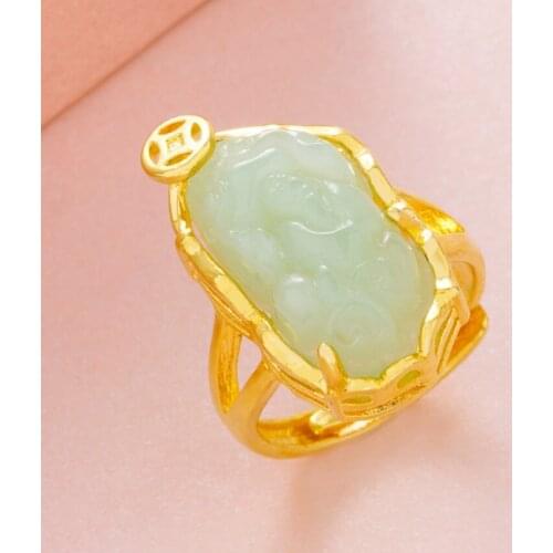 FYSL Light Yellow Gold Color Fabulous Wild Beast Many Style Agates Resizable Finger Ring for Gift Jewelry