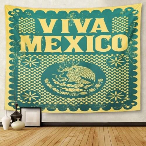 Border Vintage Viva Mexico Mexican Holiday Grunge Effects Can Be Easily Removed Independence Retro Tapestry Wall Hanging