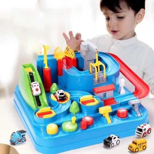 Racing Rail Car Track Model Educational Kid Toy Adventure Table Games Rail Cars Mechanical Parking Lots Children Toys For Boys