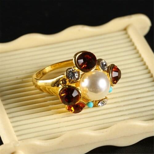 Hot Fashion Jewelry Size 6/7/8/9/10 Womens Yellow Gold Color Pearl Rings Wedding Party Gift R024