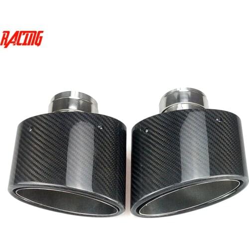 Hot sale Car Muffler Carbon Tip Exhaust System Glossy Universal Oval Width 150mm Stainless Silver For Exhaust pipe nozzle