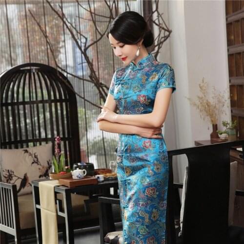 Chinese Traditional Qipao Dress Slim Vintage Cheongsam Oriental Mandarin Collar Evening Party Qipao Summer Elegant Long Dress