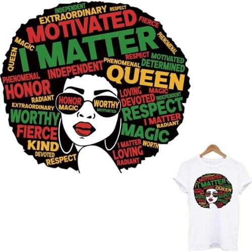 Cool Black Queen Heat Transfer Sticker Print-On Women T-Shirt Hoodies Iron On Patches For Clothing Fashion Black Lady Appliqued