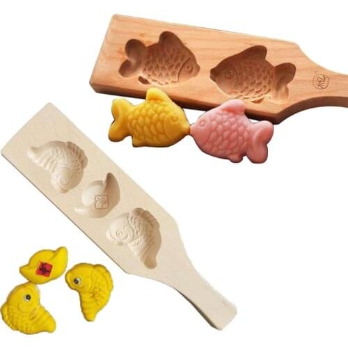 Mooncake Mold Chinese Traditional Mid-autumn Festival Moon Cake Mould Wooden Fish Shape Pastry Baking Tool for Muffin Cookie Bis