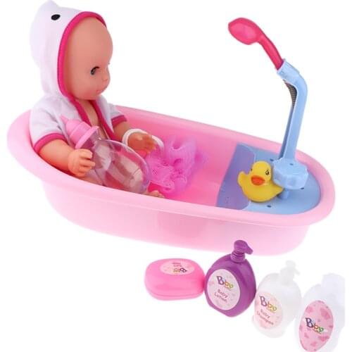12inch Baby Doll Bath Set, Includes Baby Doll and 8 Accessories, Pink