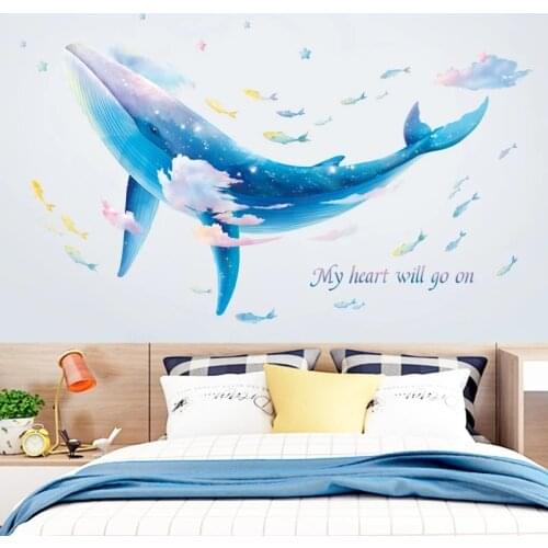 Cartoon Blue Whale Wall Sticker Modern Living Room Bedroom Kids Rooms Decor Aesthetic Pegatinas De Pared Self Adhesive Wallpaper