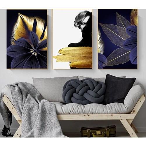 Purple Golden Plant Leaf Figures Canvas Painting Poster Print Modern Abstract Wall Art Picture Living Room Home Decor Cuadros