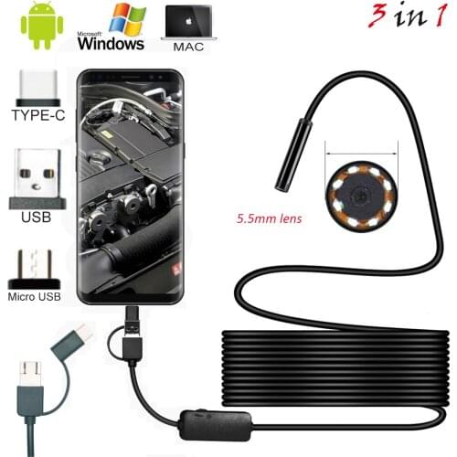 New 1m 2M 1.5m Wire Mini Endoscope Camera 5.5mm Lens For Android Type-C/USB Borescopes Waterproof Led Lighting Inspection Camera