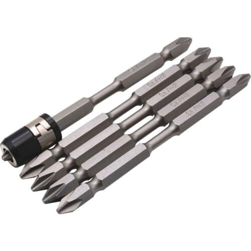 New 5Pcs S2 Screwdriver Bits Set 100Mm Phillips Strong net Driver Steel Double Head Hex Shank With netizer Ring
