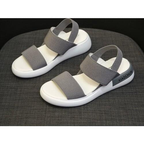 2021 New Summer Elastic Force Mesh Womens Sandal Roma Style Beach Shoes for Women Flat Bottom Open Toe Sports Sandals A021