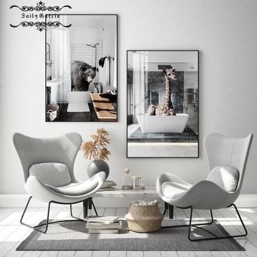 Panda Giraffe Bear Canvas Pictures Animal In Bathtub Modular Poster and Prints Modern Interior Paintings for Home Cuadros Decor