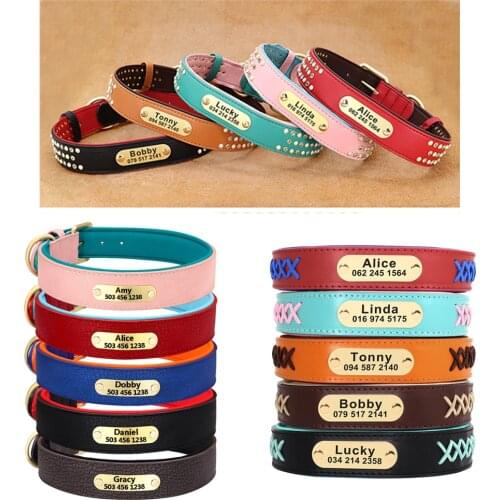 Personalized Dog Collar Leather Padded Dogs Name Collars With ID Tag Bling Rhinestone Pearl Pet Accessories For Small Large Dogs