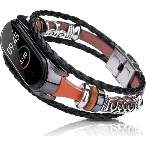 New Design Bracelet for Xiaomi Mi Band 6 5 4 3 Watch Leather Strap for MIband Retro Style Wrist Belt Accessories