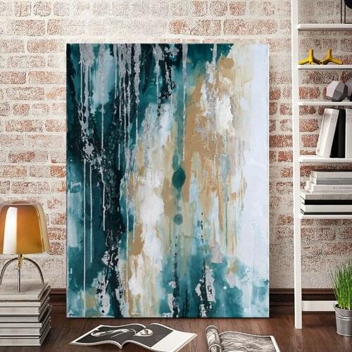 Hand Painted Oil Painting Simple Creative Blue Ink Abstract Painting Wall Art Home Decoration Rolled Canvas Unstretched