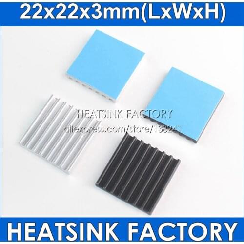 22x22x3mm Silver / Black Anodized Aluminum Shim Cooling Heat Sink Cooler Radiator Heatsink With Thermally Conductive Tape