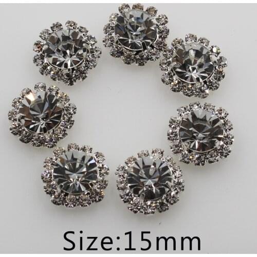 50pcs Silver 15mm Rhinestone Button Flatback Bling Jewelry Accessory Wedding Party Supply Flower Hair Flower Center Scrapbooking