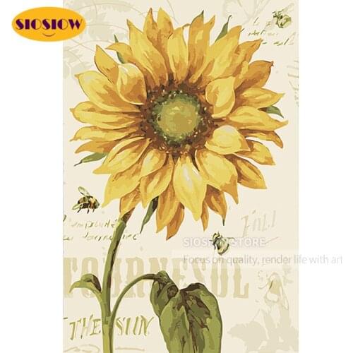 SIOSIOW 5d Daimond Painting Flowers Cross Stitch Pictures Rhinestones Full Square Diamond Beads Embroidery Kits Flower Sunflower