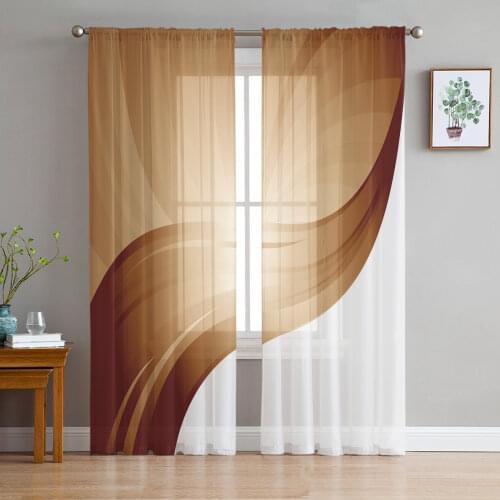 Chocolate Color Wavy Brown Tulle Curtains for Bedroom Modern Voile Curtains Home Decoration Window Curtains