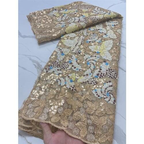 XIYA African Lace Fabric 5 Yards 2021 High Quality Sequin Embroidery Nigerian Asoebi WAX Sewing Material French Net Lace 4145B