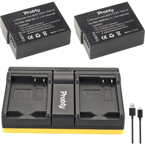 Probty 2pcs DMW-BLC12 DMW BLC12 Camera Battery + USB Dual Charger For Panasonic FZ1000 FZ200 FZ300 G5 G6 G7 DMC-GH2