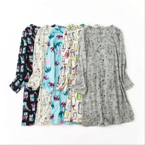Autumn Female Casual cartoon nighty dress Ladies 100% Cotton Nightgown Women Long Sleeve Round collar Plus size sleepshirt