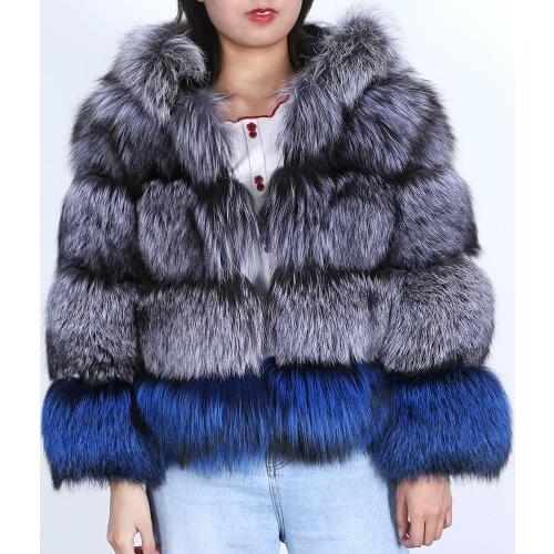 Vogue New New Luxury Fashion Real Fur Coat Winter Jacket Women Natural Silver Fox Fur Hood Outerwear Streetwear Thick Warm