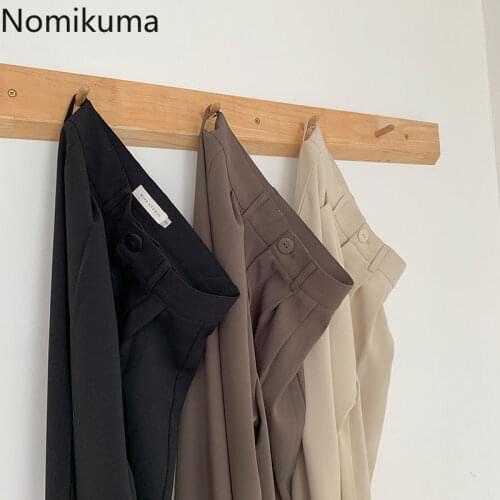 Nomikuma Woman Pants 2021 Summer New Causal Solid Long Trousers Korean High Waisted Wide Leg Pants Pantalones De Mujer 6H393