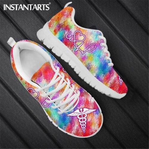 INSTANTARTS Womens Nurse Shoes Rainbow Heathcare Nursing Brand Design Breathable Flat Sneakers Female Lignt Walk Footwear Mujer