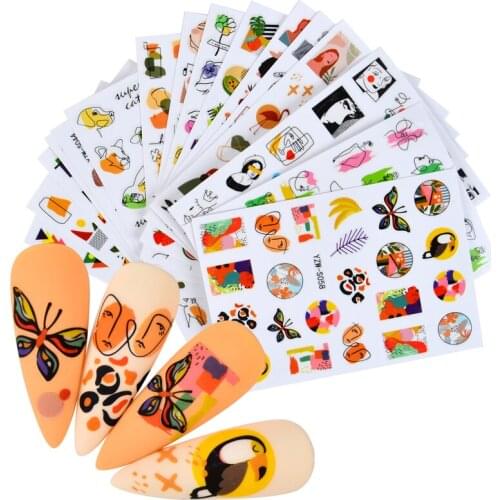 2021 NEW Designs Nail Sticker Floral Geometric Cartoons Abstract Face Nail Art Decals Sliders Flower Leaves Manicures Decoration