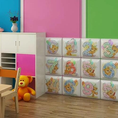 Cartoon Bear Numbers 3D Wall Sticker Bed Headboards Self-adhesive Tatami Kids Early Education Anti-collision Soft Bag Decor