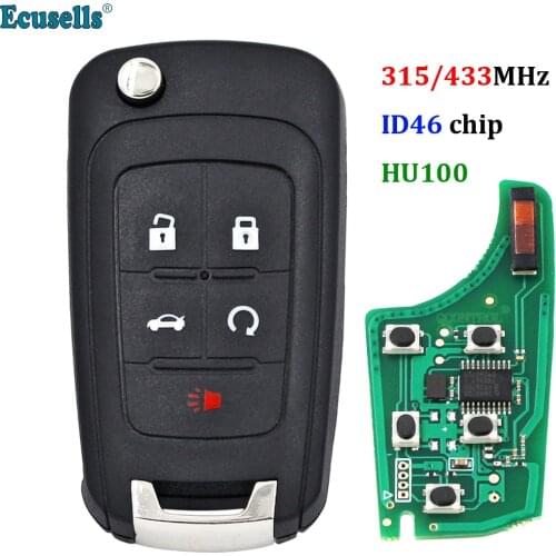 4+1/5 Button Remote Key fob 315mhz 433mhz with ID46 chip For Chevrolet Impala Equinox Cruze Sonic Malibu Camaro HU100 uncut
