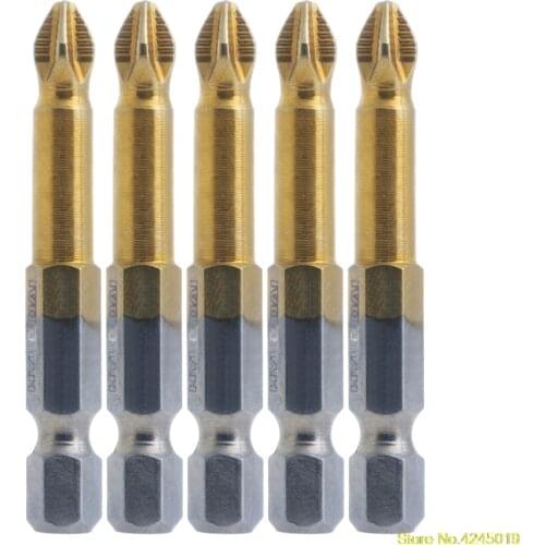 New High quality 5Pcs Titanium Coated 1/4" Hex Shank PH2 50mm Anti Slip Electric Screwdriver Bits