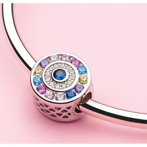 ATHENAIE 925 Sterling Silver Shine Zircons Multi-colored Rainbow Bead Colorful Charms Fit Bracelet And Necklace