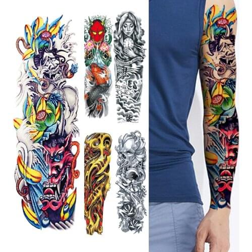 Large Arm Sleeve Tattoo Clock Rose Cross dragon Waterproof Temporary Tatto Sticker Poker snake Body Art Fake Tattoo Women Men