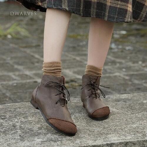 Concise Style Oxford Shoes For Women Leather Handmade Ankle Boots Black/Coffee